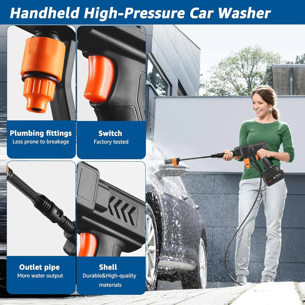 High Pressure Water CLEANING GUN, Portable Cordless Pressure Water Gun, Car Washer Cleaner with Adjustable 6 Modes Nozzle for Cleaning Garden...